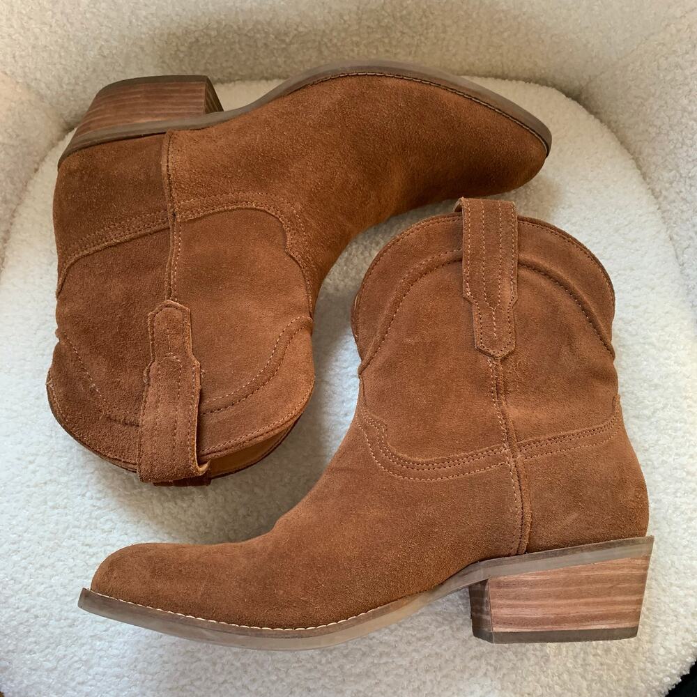 Dingo Tumbleweed Pull On Round Toe Cowboy Booties Ankle Boot Whiskey Brown Suede - Picture 4 of 11
